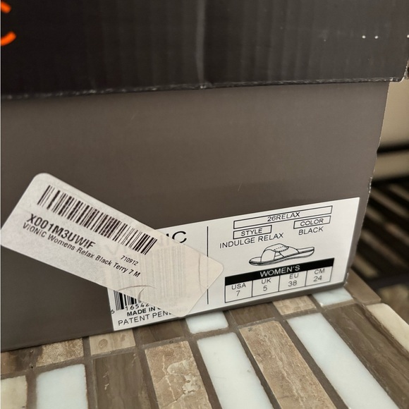 Vionic Black Terry Relax Indulge Slides NEW in Box Size 7 - Picture 8 of 10